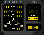 Fuel and flight time remaining at present RPM is shown on the IFEI 